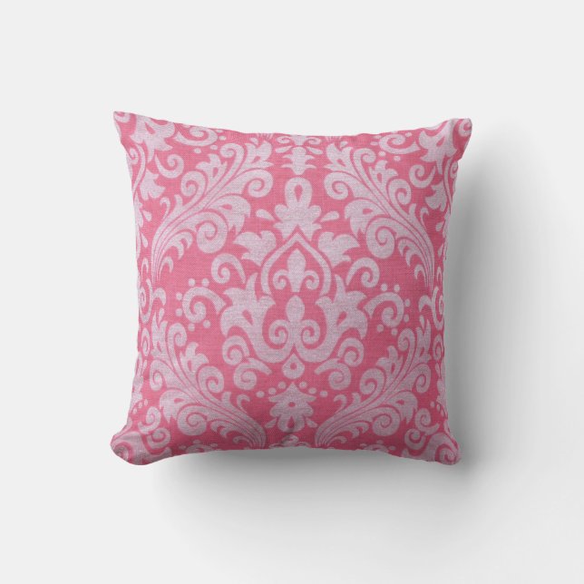 Pink Damask Throw Kissen (Vorderseite)