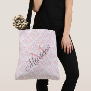 Pink Damask Trendy Niedlich Girenname Monogram Tasche