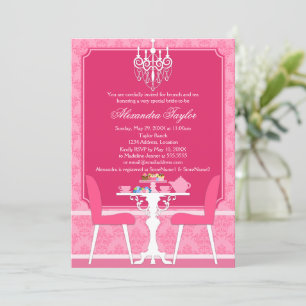 Pink Damask und Chandelier Bridal Tee Party Einladung