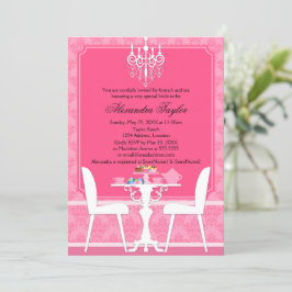 Pink Damask und Chandelier Bridal Tee Party Einladung