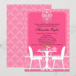 Pink Damask und Chandelier Bridal Tee Party Einladung