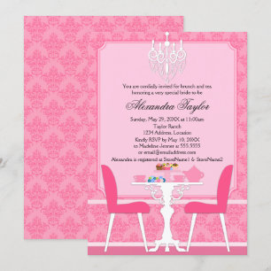 Pink Damask und Chandelier Bridal Tee Party Einladung