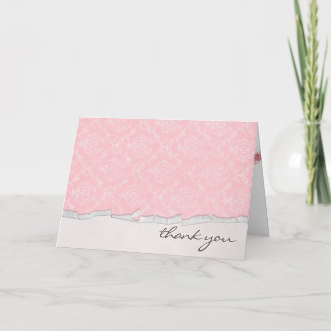 Pink Damask Vielen Dank Dankeskarte (Vorderseite)