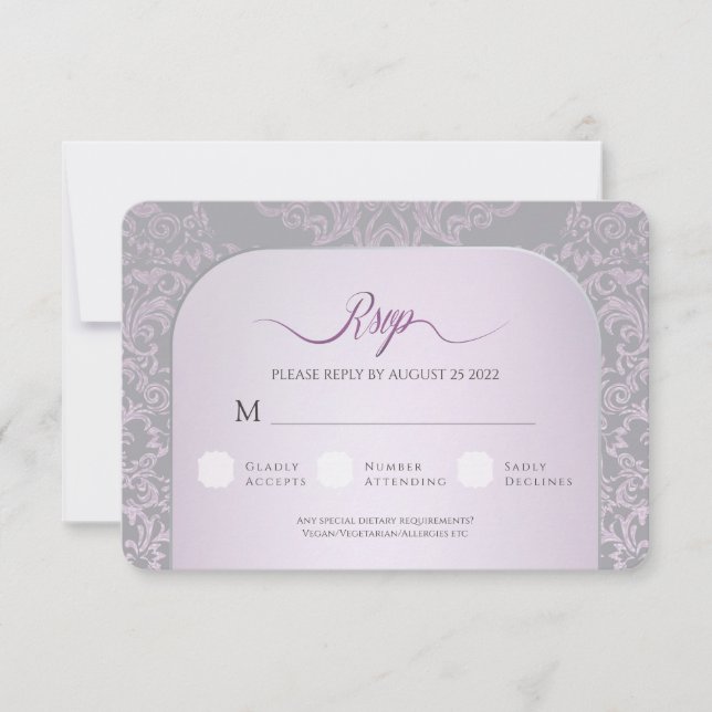 Pink Damask Wedding Danke Foto Card RSVP Karte (Vorderseite)