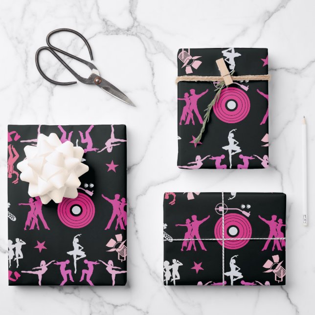 Pink Dancer Gemusterte Wohngestaltung Geschenkpapier Set (Vorderseite)