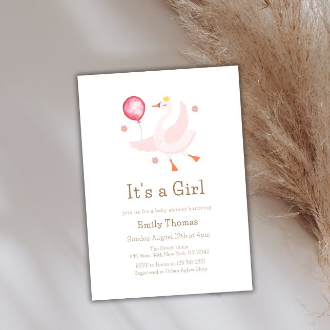 Pink Dancing Princess Swan Balloon Babydusche Einladung (Pink Dancing Princess Swan Balloon Baby Shower Invitation)