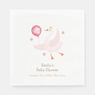 Pink Dancing Princess Swan Balloon Babydusche Serviette
