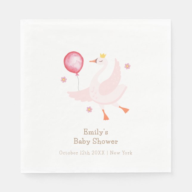 Pink Dancing Princess Swan Balloon Babydusche Serviette (Vorderseite)