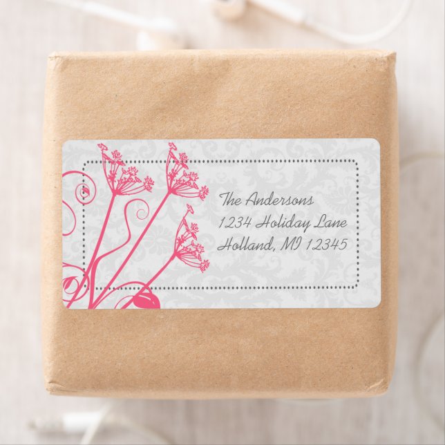 Pink Dandela Damask Rücksendeadressen-Aufkleber (Insitu)