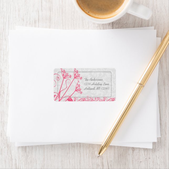 Pink Dandela Damask Rücksendeadressen-Aufkleber Adressaufkleber (Insitu)