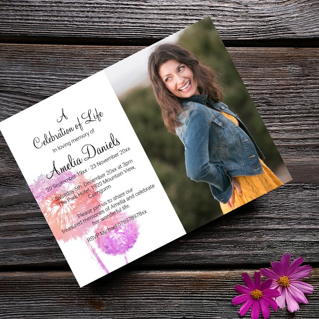 Pink Dandelion Foto Feier der Lebenskarte Einladung (Von Creator hochgeladen)