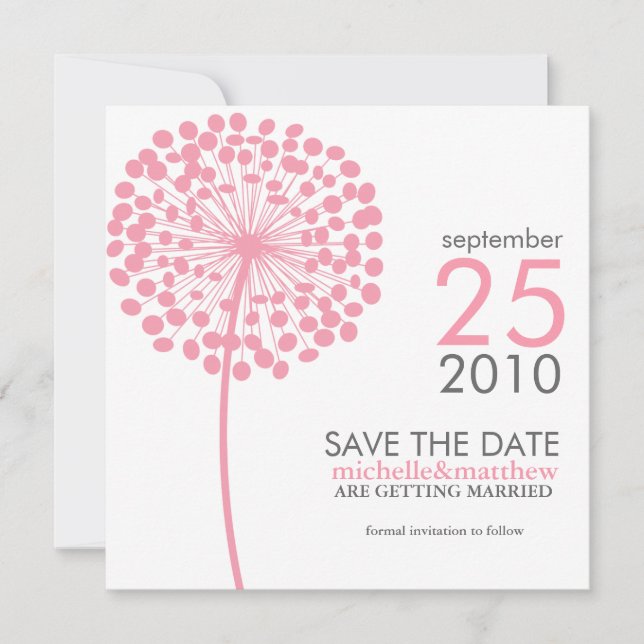 Pink Dandelion Wedding Save the Date (Vorderseite)