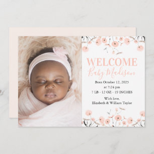 Pink Dandelions Baby Faire-part de naissance Card