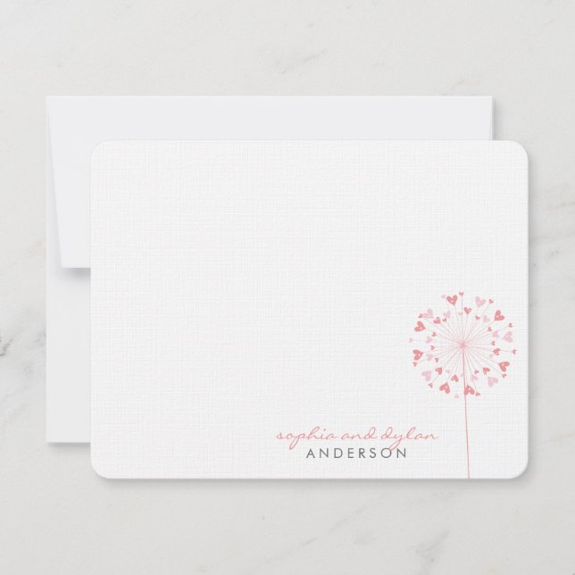 Pink Dandelions Love Hearts Mariage Carte de remer (Devant)