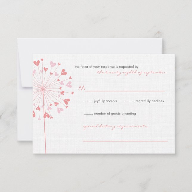 Pink Dandelions Love Summer Wedding Carte RSVP (Devant)