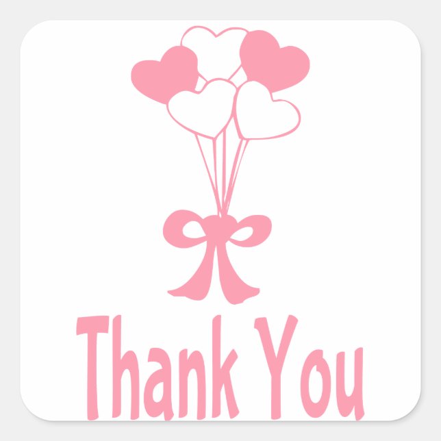 Pink Danke, Ballon Hearts Grußhalter Quadratischer Aufkleber (Vorderseite)