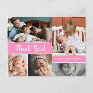 Pink Danke für die zweite Ankündigung Baby Girl Postkarte