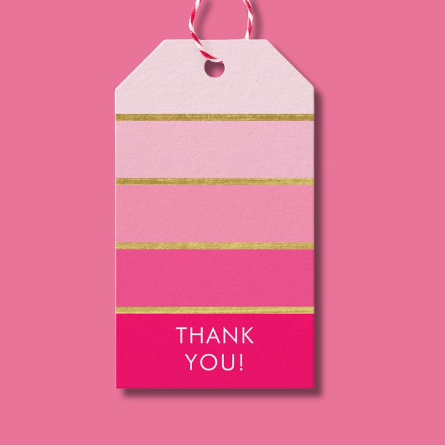 Pink Danke, Geburtstag Geschenkanhänger (Pink and gold stripe thank you gift tag)