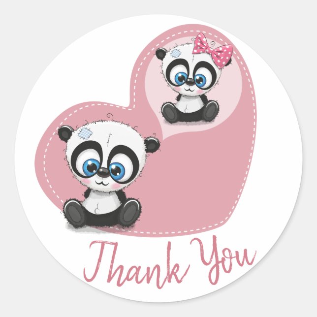 Pink Danke Panda Teddy Bear Heart Wedding Runder Aufkleber (Vorderseite)