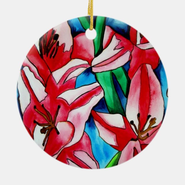 Pink Day lila Aquarellmalerei Keramikornament (Hinten)