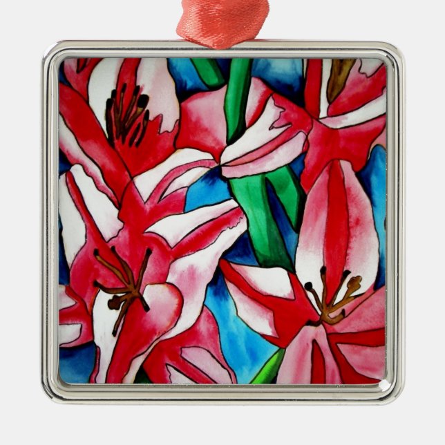 Pink Day lila Aquarellmalerei Ornament Aus Metall (Vorne)