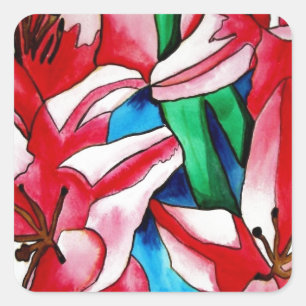 Pink Day lila Aquarellmalerei Quadratischer Aufkleber