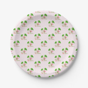 Pink Deck The Palms Tropical Christmas Santa Flami Pappteller