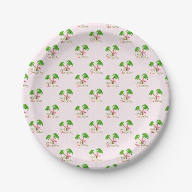 Pink Deck The Palms Tropical Christmas Santa Flami Pappteller (Vorderseite)