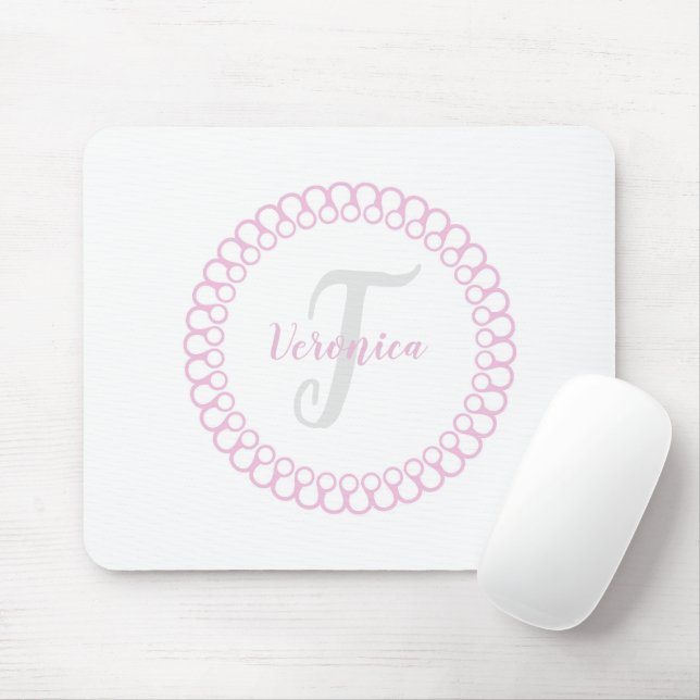 Pink Decorative Circle Monogram Maus Pad Mousepad (Mit Mouse)