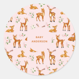 Pink Deer Baby Dusche Runder Aufkleber