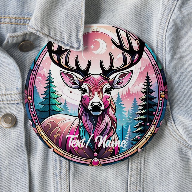 Pink Deer Buck Stain Glass Design Button (Beispiel)
