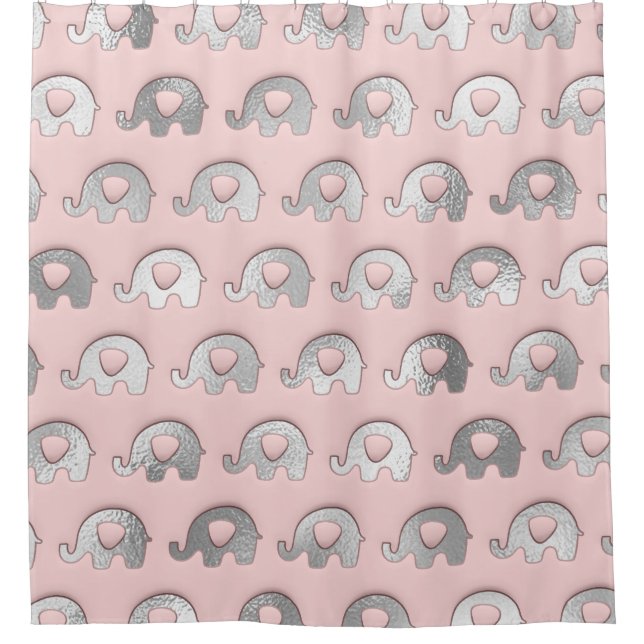 Pink Delicate Baby Elephants Silver Gray Duschvorhang (Vorderseite)