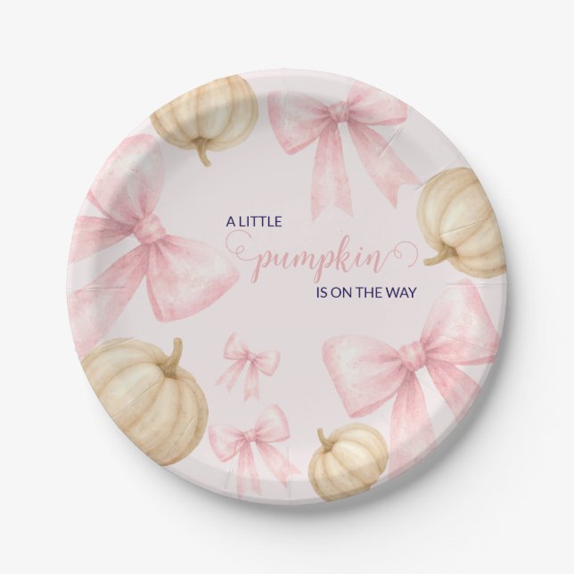 Pink delicate bow Pumpkin Baby Shower Pappteller (Vorderseite)