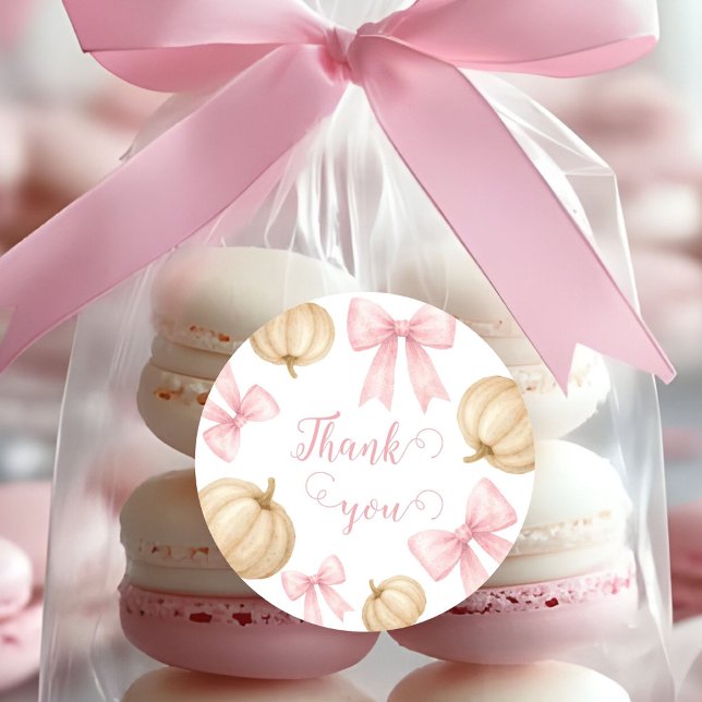 Pink delicate bow Pumpkin Baby Shower Runder Aufkleber (Von Creator hochgeladen)