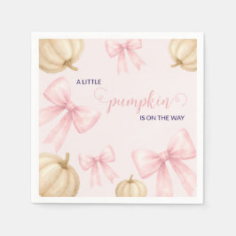 Pink delicate bow Pumpkin Baby Shower Serviette