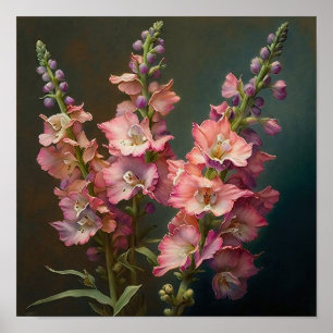 Pink Delphinium Blume Art Print Poster