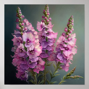 Pink Delphinium Blume Art Print Poster