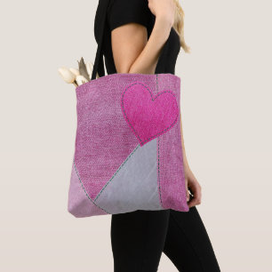 Pink Denim Heart Tote Bag Tasche