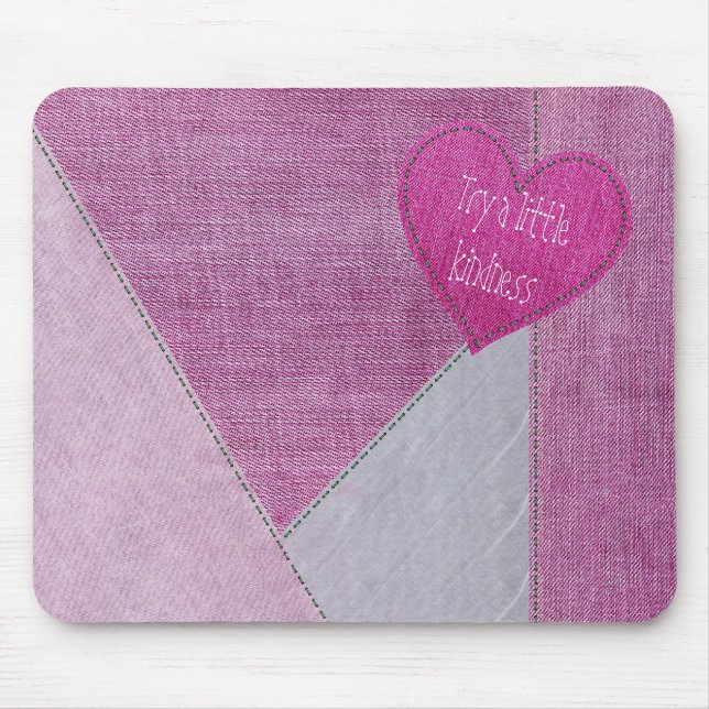 Pink Denim Herz mit Zitat Maus Pad Mousepad (Vorne)