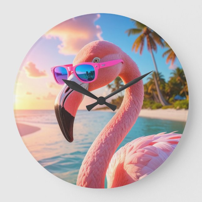 PINK DENKER - Flamingo PINK Große Wanduhr (Vorderseite)