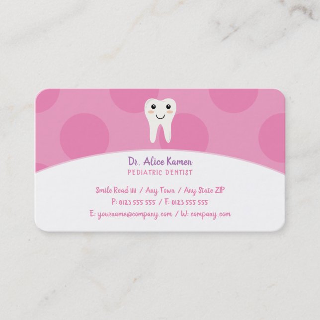 Pink Dentist für Kinder | Pädiatrische Zahnärztin Terminkarte (Vorderseite)