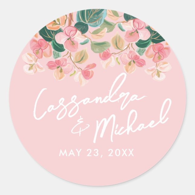 Pink Desert Floral Wedding Runder Aufkleber (Vorderseite)