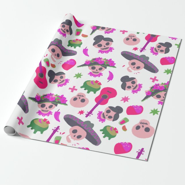 Pink Dia De Los Muertos Niedliches Funny Skulls Mu Geschenkpapier (Ungerollt)