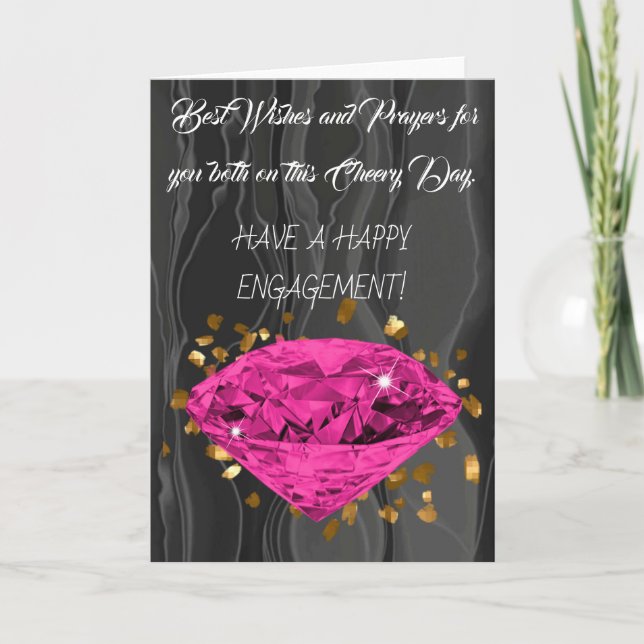 Pink Diamond auf Gold Confetti Verlobung Glückwuns Karte (Vorderseite)
