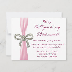 Pink Diamond Bow Wedding Bridesmaid Card Einladung