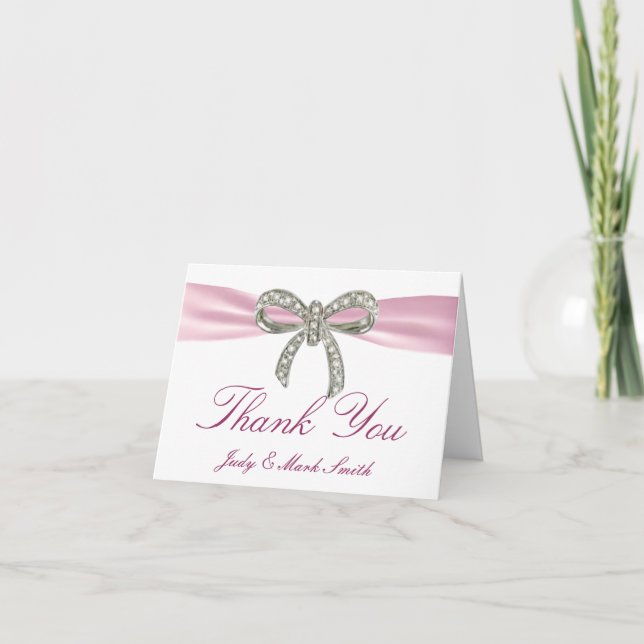 Pink Diamond Bow Wedding Danke Karte (Vorderseite)