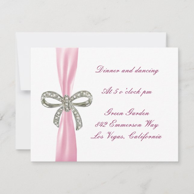Pink Diamond Bow Wedding Reception Card Einladung (Vorderseite)
