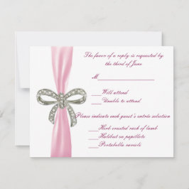 Pink Diamond Bow Wedding Response Card RSVP Karte