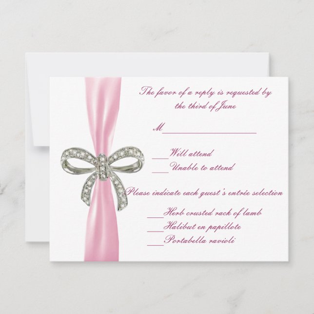 Pink Diamond Bow Wedding Response Card RSVP Karte (Vorderseite)