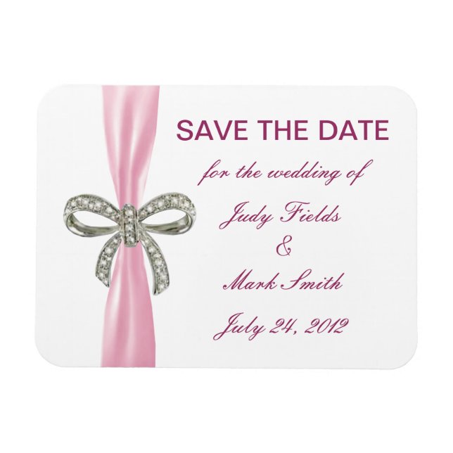 Pink Diamond Bow Wedding speichern das Date Magnet (Horizontal)